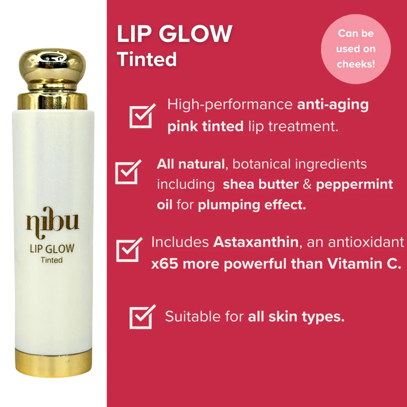 Nibu Tinted Lip Balm - Hydrating & Volumising anti-Ageing Lip Treatment